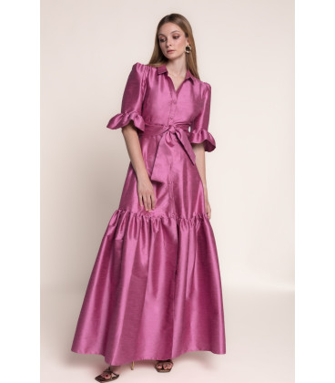 Shirt dress with a bow at the waist