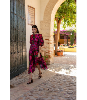 Floral set with puff-sleeved blouse and asymmetrical skirt