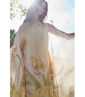 Cape-style dress with floral print