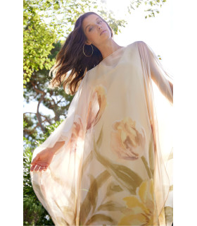 Cape-style dress with floral print