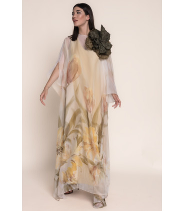 Cape-style dress with floral print