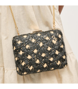 Handbag with woven design and floral print