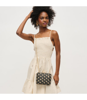 Bolso de mano con diseño tejido y estampado floral