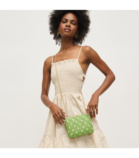 Handbag with woven design and floral print