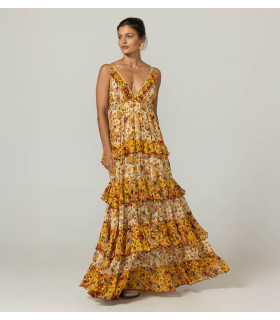 Floral print sundress in warm tones