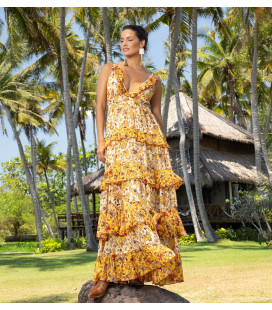 Floral print sundress in warm tones