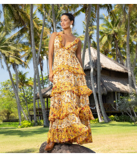 Floral print sundress in warm tones