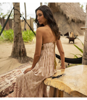 Dress with crochet top and printed skirt