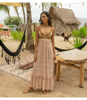 Dress with crochet top and printed skirt