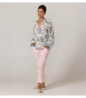 Blouse with long puff sleeves and floral print