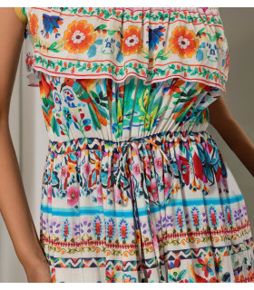 Off-the-shoulder dress with multicolored print