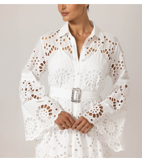 Openwork dress with long bell sleeves