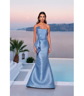 Strapless taffeta dress with waist detail