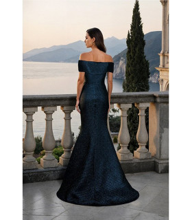 Off-the-shoulder metallic mermaid-style dress