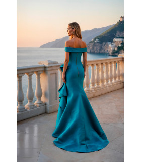 Off-the-shoulder mermaid dress with a ruffled waist