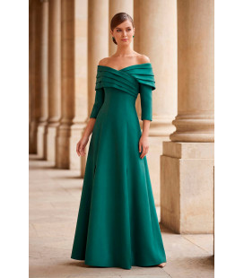 Off-the-shoulder dress with three-quarter sleeves, A-line cut