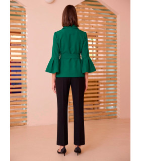 Blouse with ruffled sleeves and a bow at the waist