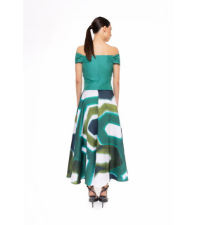 Conjunto de top y falda de mikado en tonos verdes