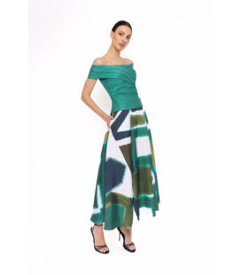 Conjunto de top y falda de mikado en tonos verdes