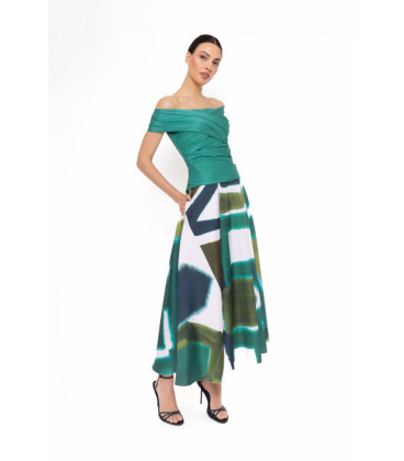 Mikado top and skirt set in shades of green