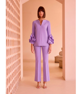 Blouse and pants set with ruffled sleeves