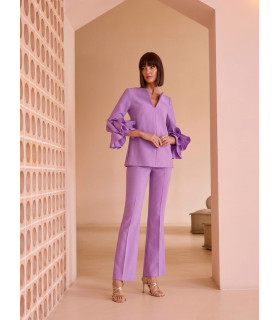 Blouse and pants set with ruffled sleeves