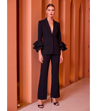 Jacket and trousers set with ruffled sleeves