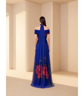 Off-the-shoulder dress with draped blouse