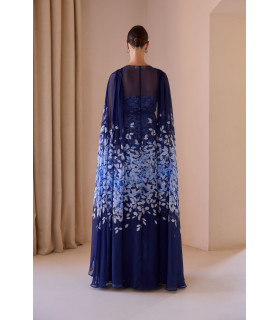 Printed and draped dress with cape