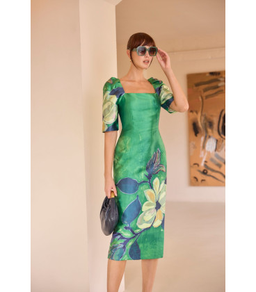 Mikado dress with large floral print