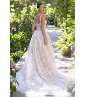 Embroidered floral lace dress and soft tulle