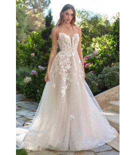 Strapless A-line dress with plunging neckline