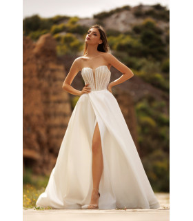 Sparkling whalebone corset dress with leg slit skirt