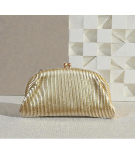 Striped clutch bag with a classic metal closure
