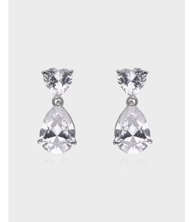 Crystal earrings in the shape of a heart and teardrop