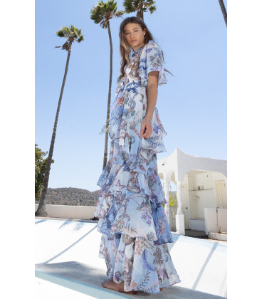 Dress with ruffles all over and bell sleeves