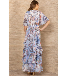 Vestido con volantes en todo el cuerpo y mangas acampanadas