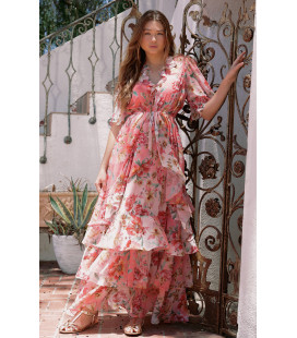 Vestido con volantes en todo el cuerpo y mangas acampanadas