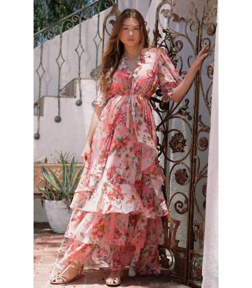Dress with ruffles all over and bell sleeves