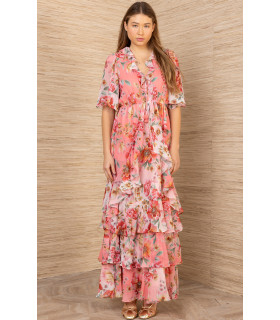 Dress with ruffles all over and bell sleeves