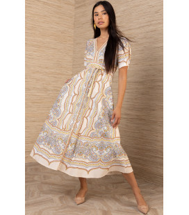 Vestido estampado de manga corta y escote en V