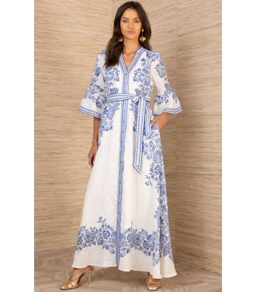 3/4 sleeve dress with ruffles and flared skirt