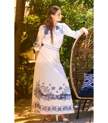 Skirt and blouse set with blue embroidery