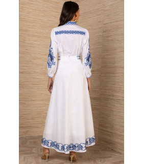 Skirt and blouse set with blue embroidery