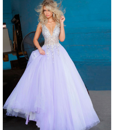 Princess-cut dress, tulle skirt and blouse with rhinestones