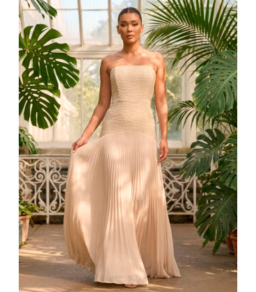 Strapless dress with pleated skirt