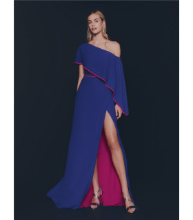 A-line dress with asymmetrical neckline, short sleeves