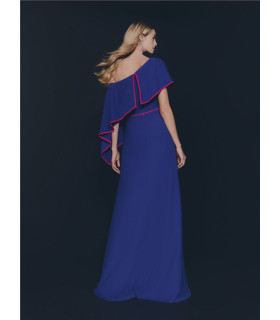 A-line dress with asymmetrical neckline, short sleeves