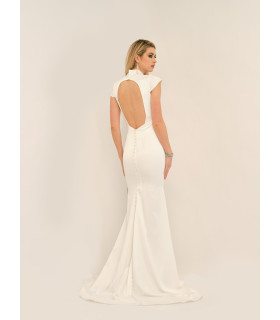 Satin dress with short sleeves and a low back