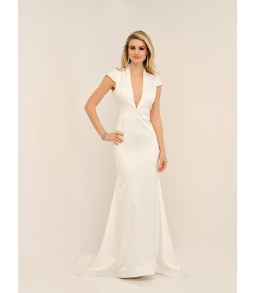 Satin dress with short sleeves and a low back